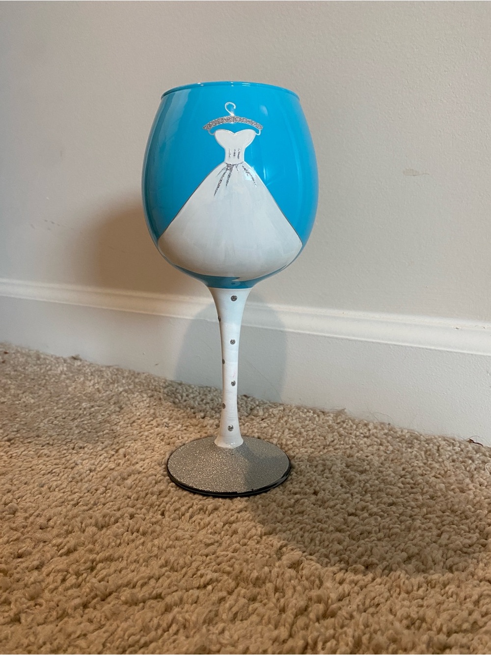 Mud Pie blue and White Bride hand painted Wine Glass
